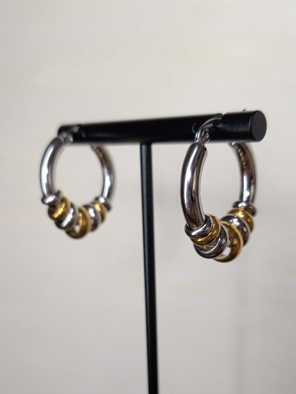 Two-Tone 18k White & Yellow Gold Plated Hoop Earrings with Two-Tone Rings